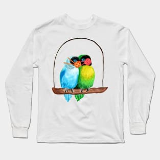 Lovebirds Wearing Face Masks Watercolor Long Sleeve T-Shirt